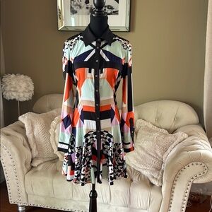 Colorful Geometric Long-Sleeve Dress